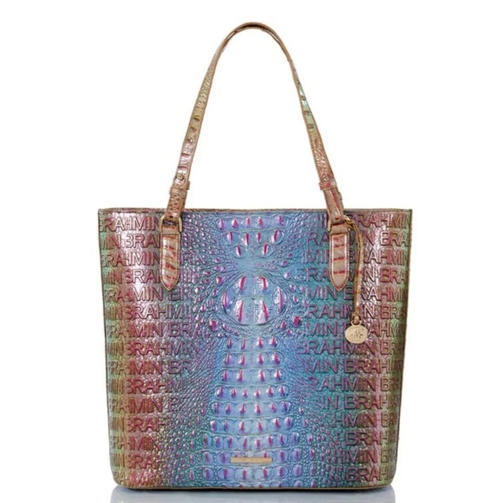 NWT BRAHMIN EZRA MELBOURNE CROC-EMBOSSED LOGO PRINT‎ LEATHER TOTE